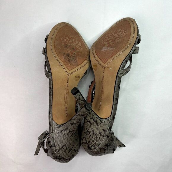 Vince Camuto Leather Snakeskin Open Toe Pumps Heels Buckle Grey Jeweled Womens - Picture 11 of 12
